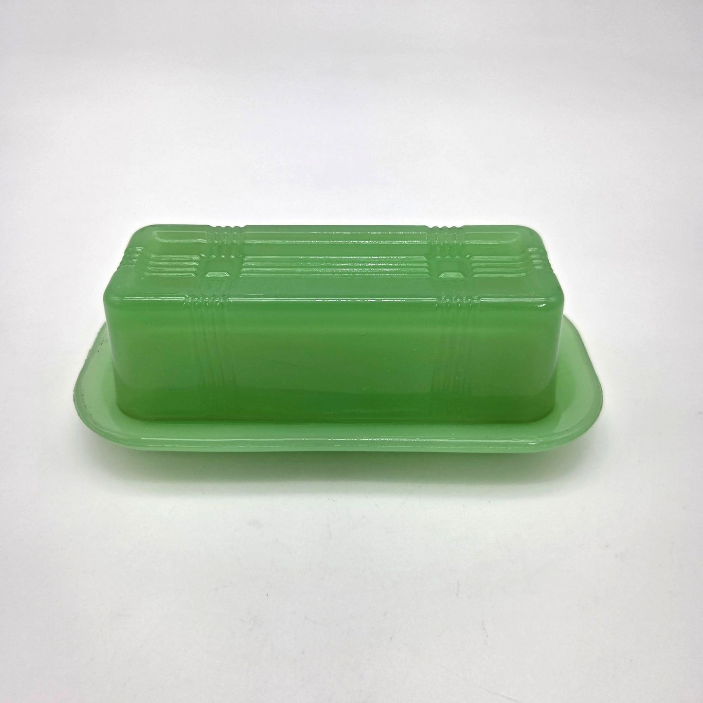 Jadeite Green Glass Covered Butter Dish TPC