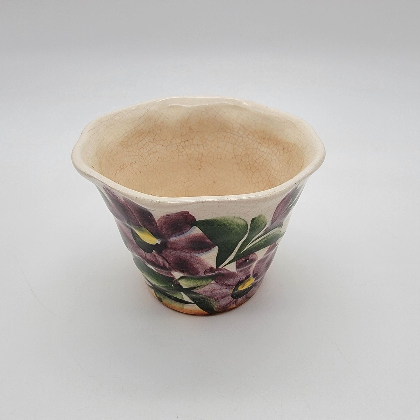 Mexican Pottery Planter with Purple Flowers