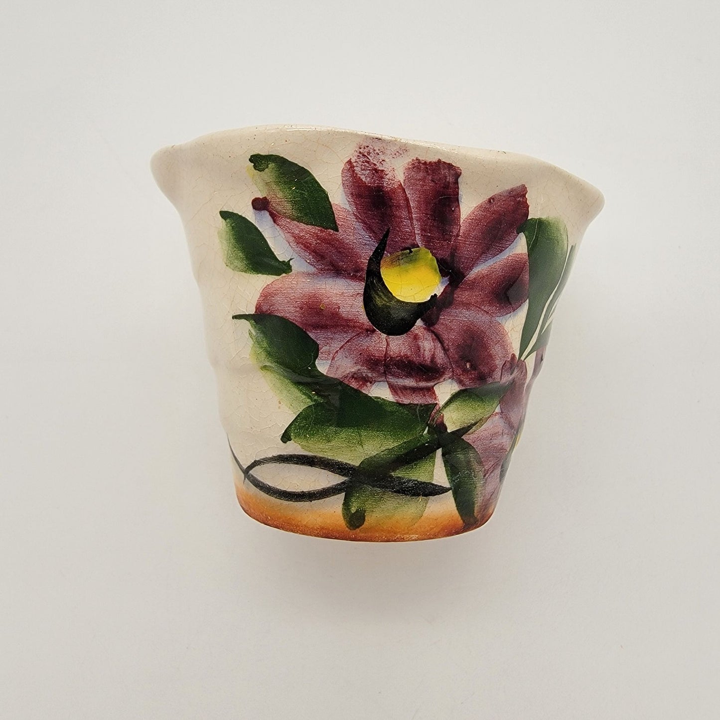 Mexican Pottery Planter with Purple Flowers
