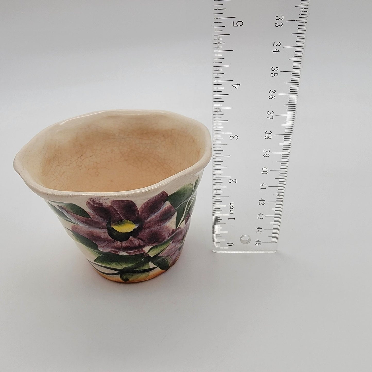 Mexican Pottery Planter with Purple Flowers