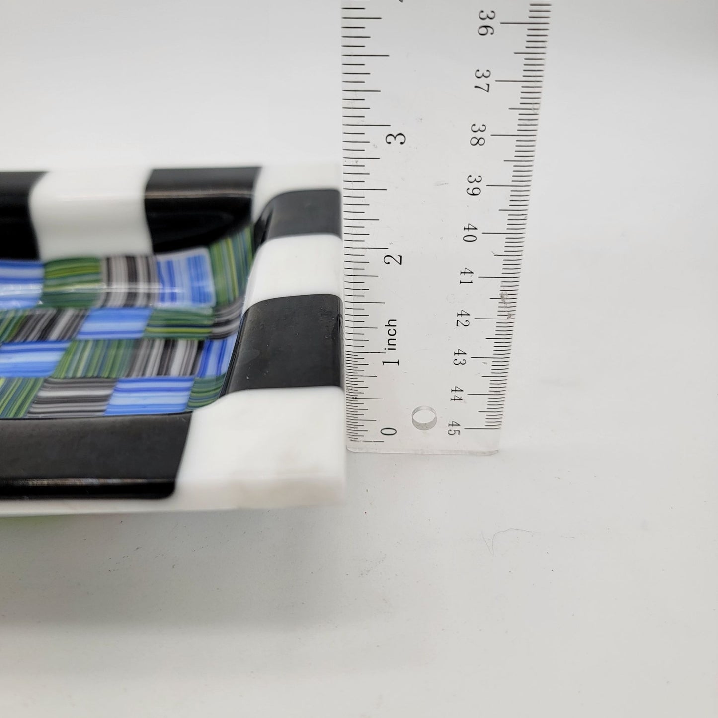 Fused Glass Decorative Bowl With Checkerboard & Striped Design