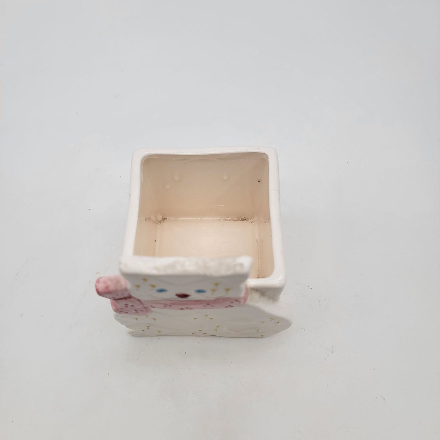 Vintage Cat Planter With Pink Bow