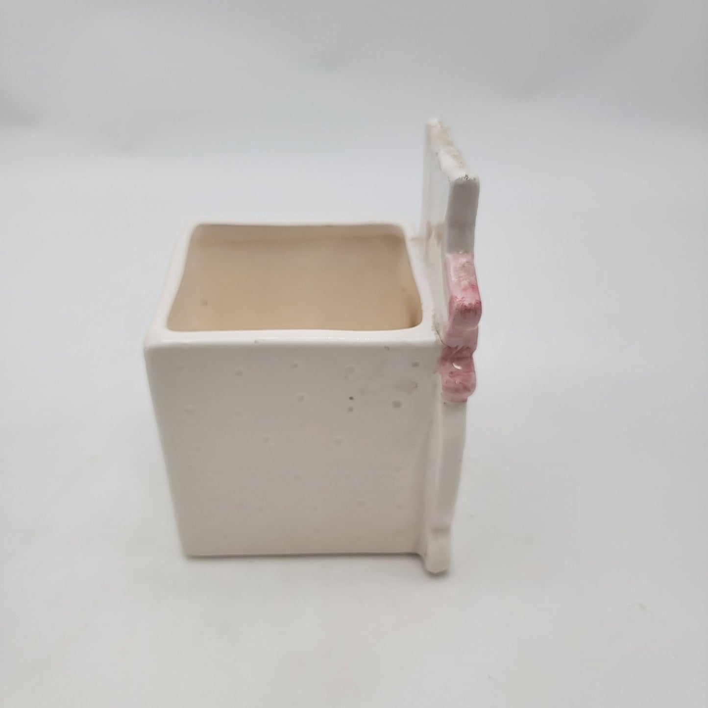 Vintage Cat Planter With Pink Bow
