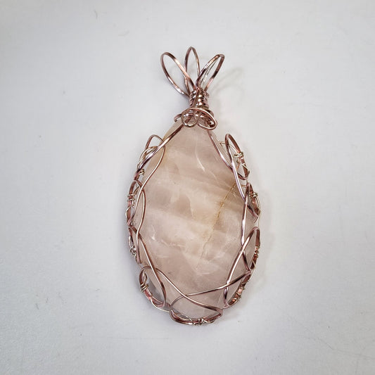 Artisan Copper Wire Wrapped Rose Quartz Pendant