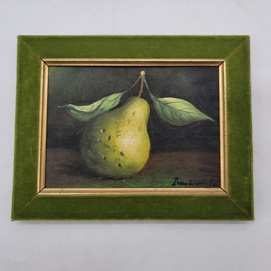 Mid Century Still Life Pear Original Oil Painting Signed Ivan Wollstz