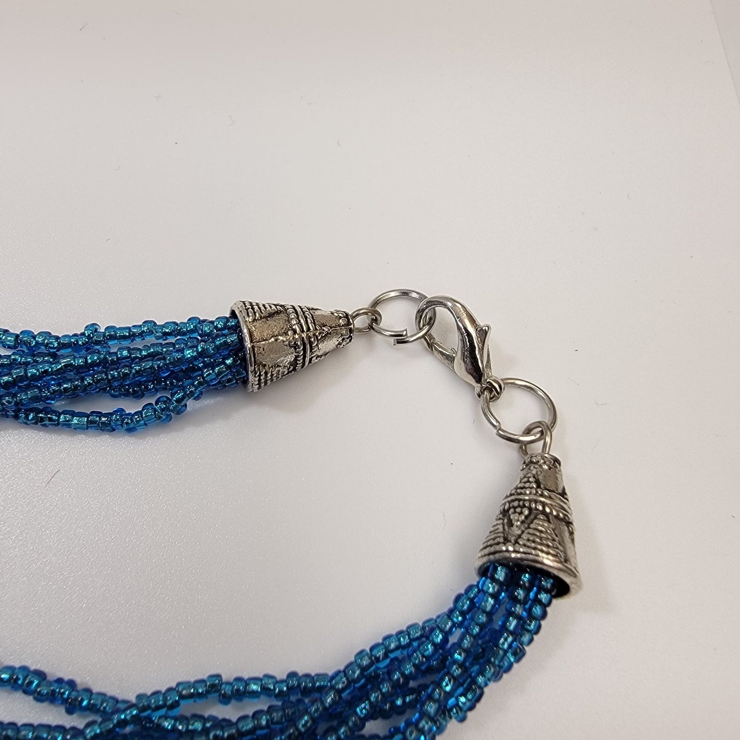 Murano Glass Pendant On 6-Strand Blue Seed Beads Necklace 18KGP