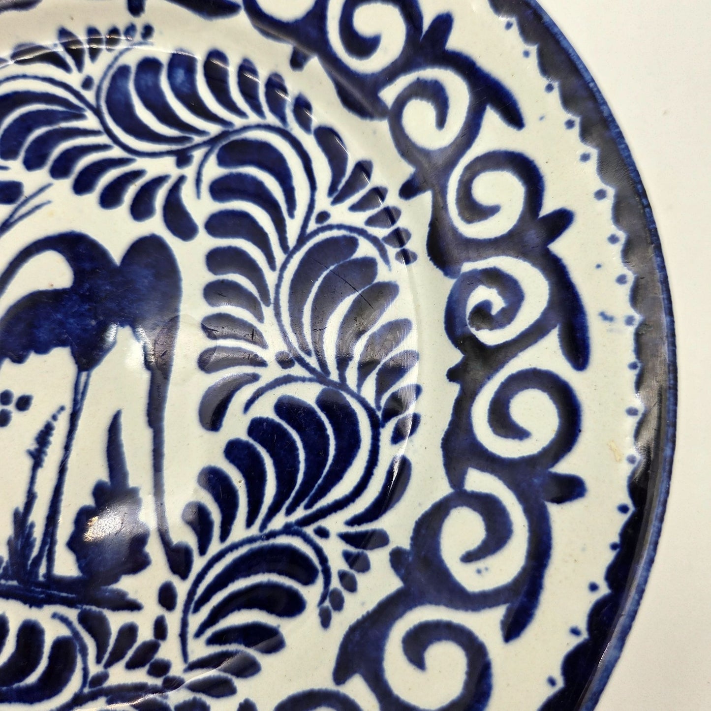 Set Of 4 Vintage Mexican Anfora Puebla Blue Heron Bird Art Pottery Plates