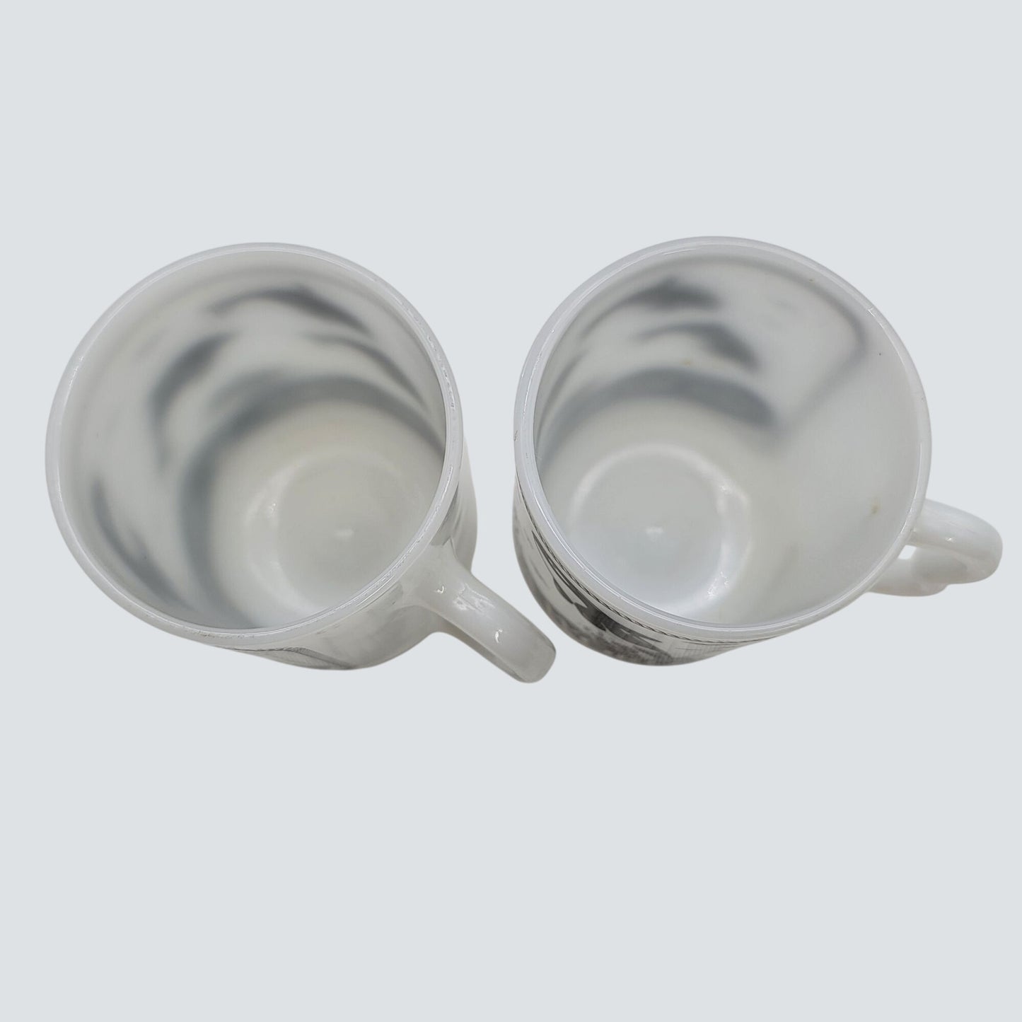 Vintage 1970's Sea World Shamu Killer Whale Footed Milk Glass Mugs Set Of 2