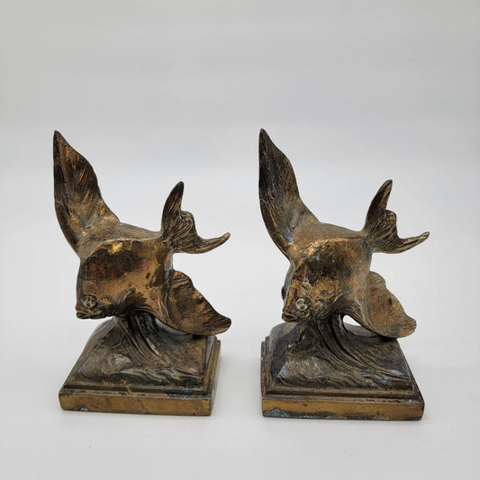 Vintage Ray E Dodge Art Deco Bronze Angel Fish Bookends Set Of 2 c.1938-1939