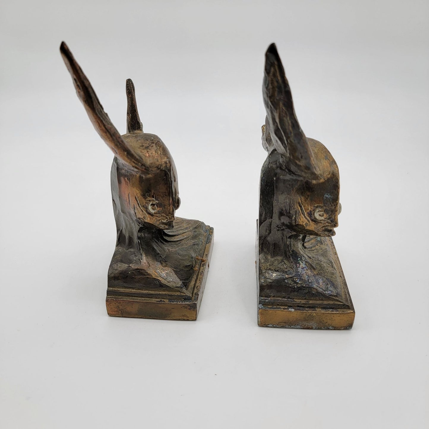 Vintage Ray E Dodge Art Deco Bronze Angel Fish Bookends Set Of 2 c.1938-1939