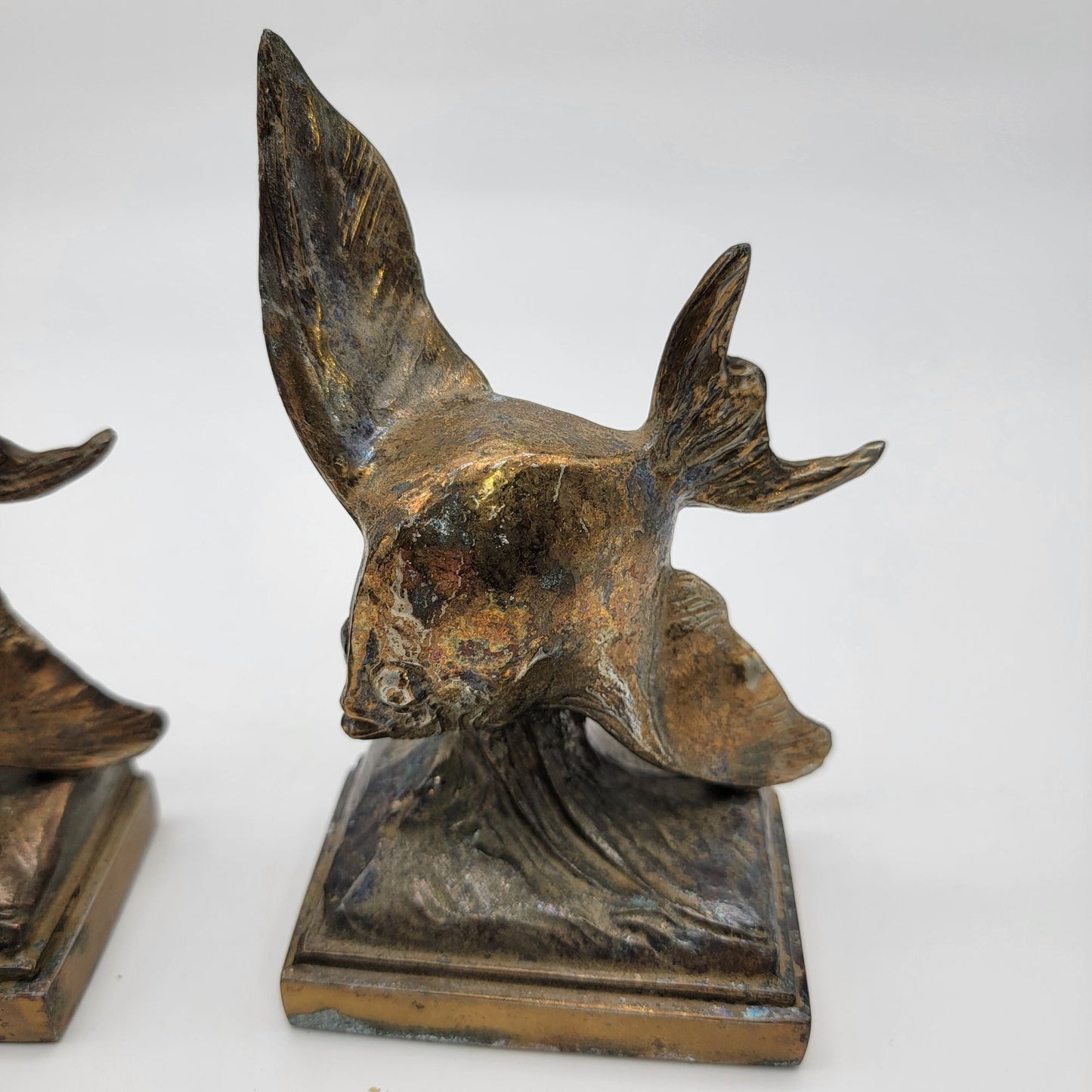 Vintage Ray E Dodge Art Deco Bronze Angel Fish Bookends Set Of 2 c.1938-1939