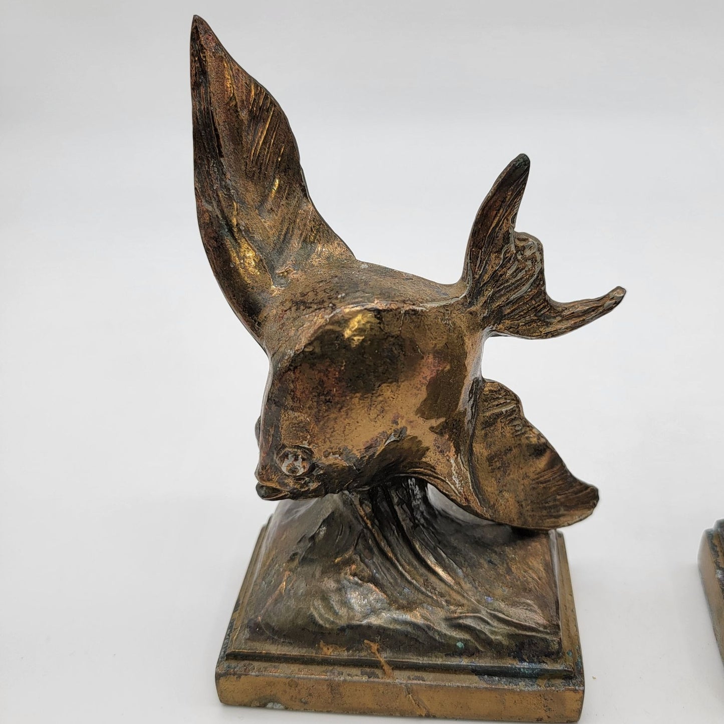Vintage Ray E Dodge Art Deco Bronze Angel Fish Bookends Set Of 2 c.1938-1939