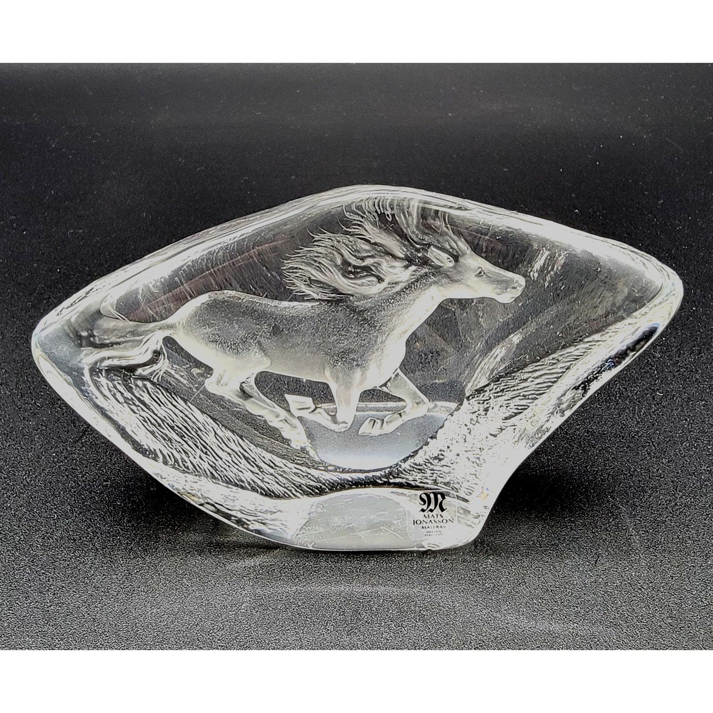 Matts Jonasson Maleras Signed Full Lead Crystal Running Horse Paperweight MJ Sweden 3715