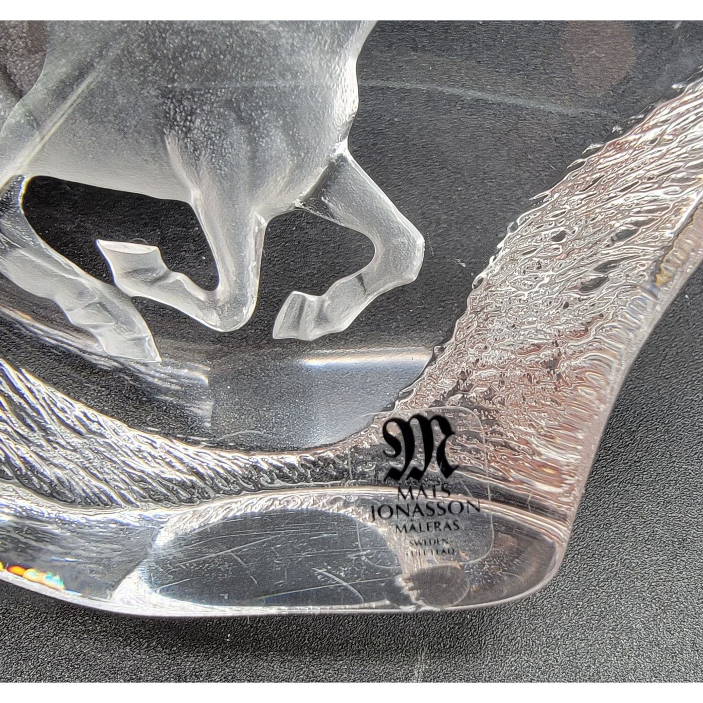 Matts Jonasson Maleras Signed Full Lead Crystal Running Horse Paperweight MJ Sweden 3715