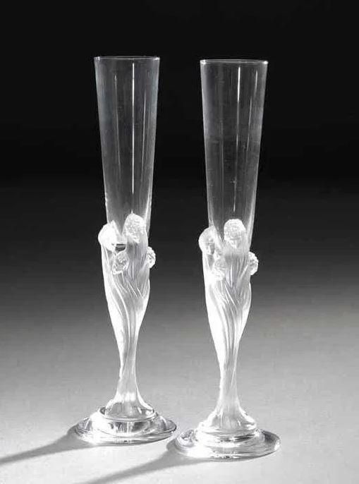 Set of 2 Erté Majestique Champagne Flutes Glasses Made in France