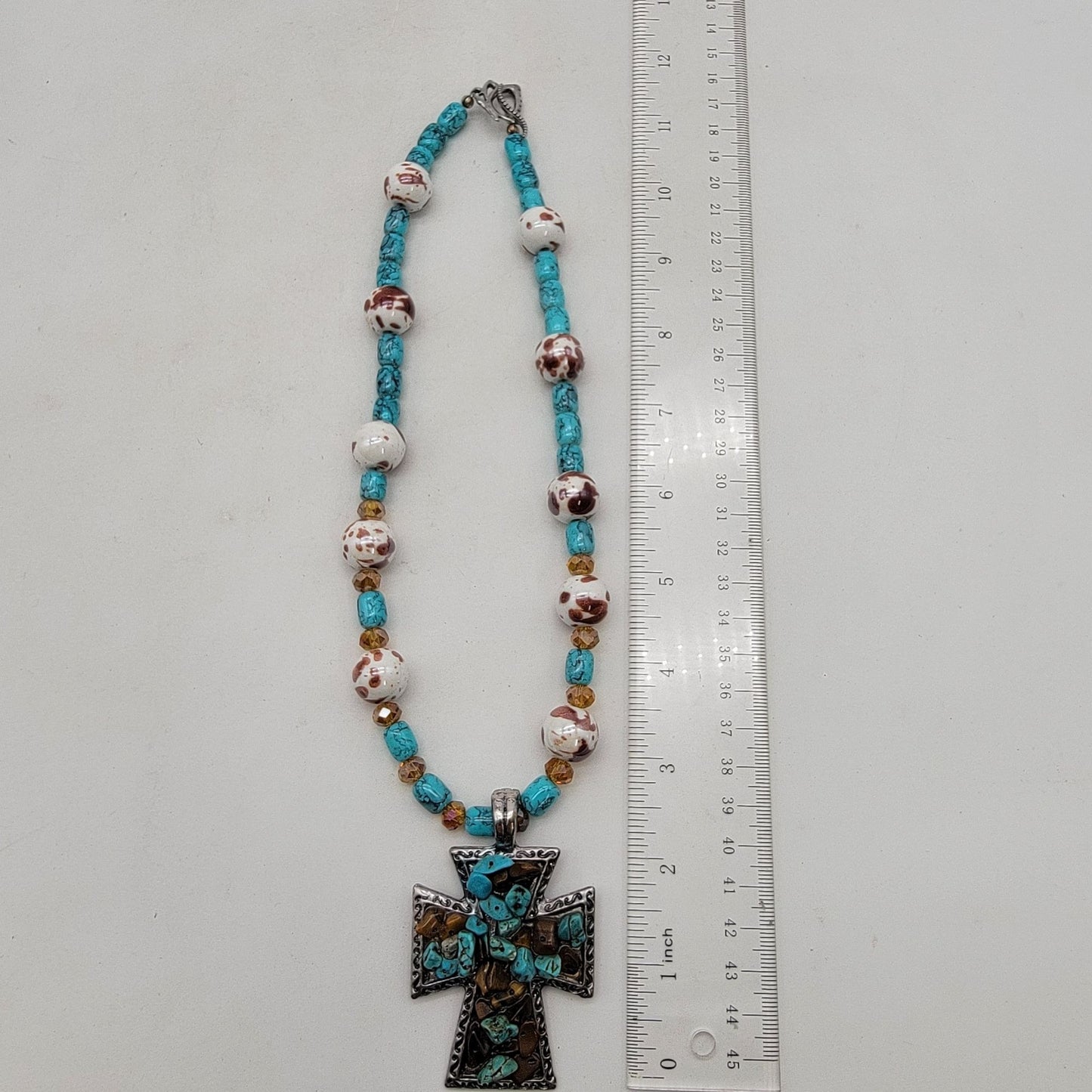 Turquoise Tigers Eye Cross Pendant Necklace