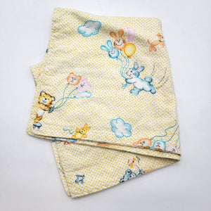 Vintage 1980s Dundee Mills Baby Receiving Blanket Cartoon Animals Yellow Polka Dot