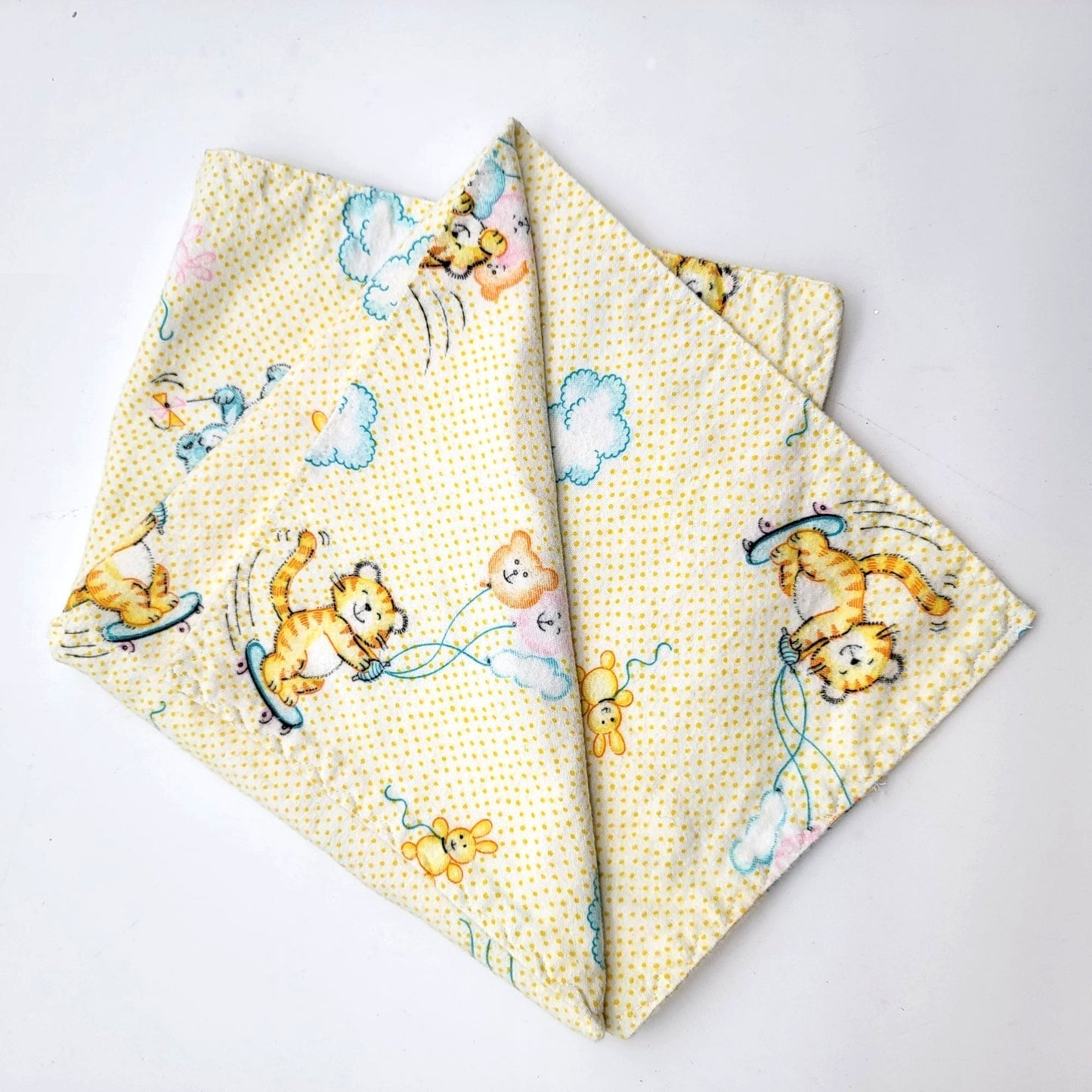 Vintage 1980s Dundee Mills Baby Receiving Blanket Cartoon Animals Yellow Polka Dot