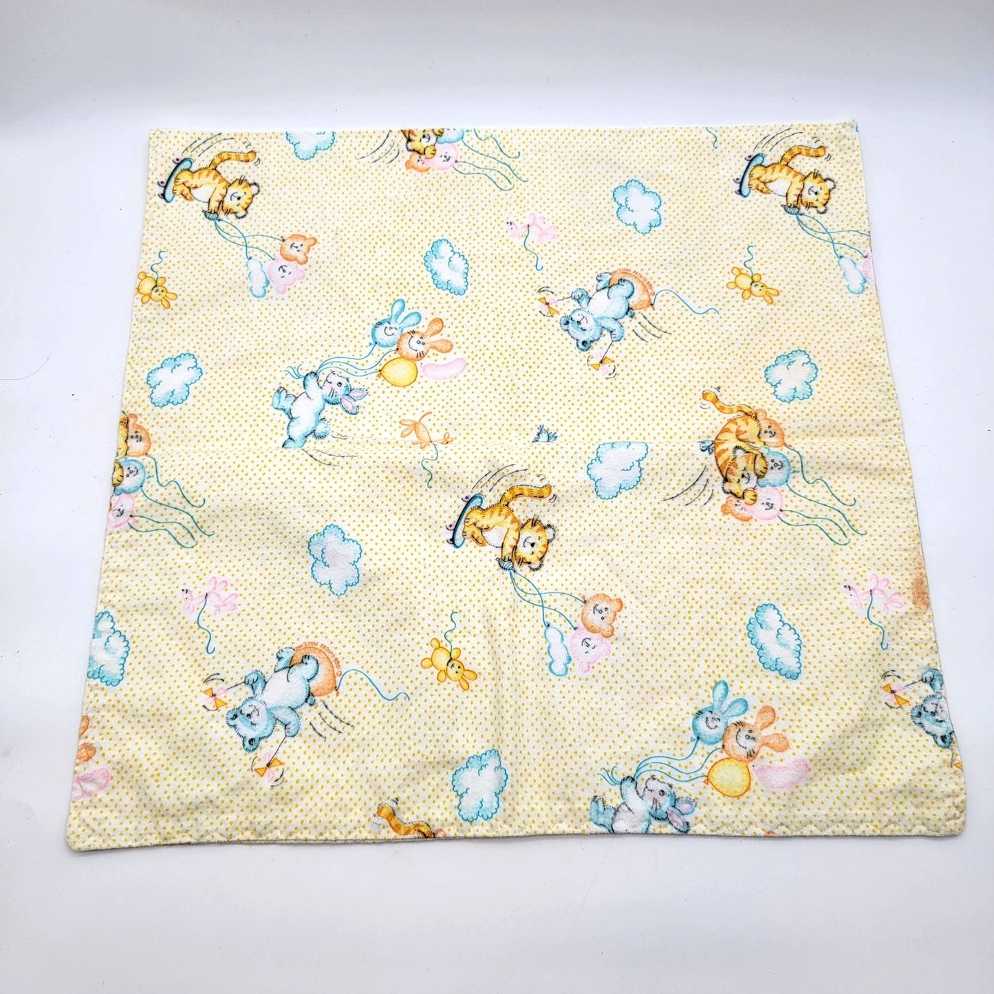 Vintage 1980s Dundee Mills Baby Receiving Blanket Cartoon Animals Yellow Polka Dot