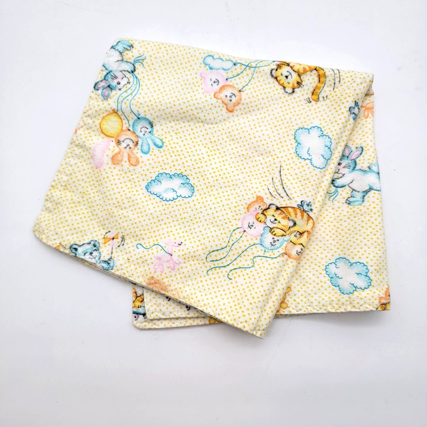 Vintage 1980s Dundee Mills Baby Receiving Blanket Cartoon Animals Yellow Polka Dot