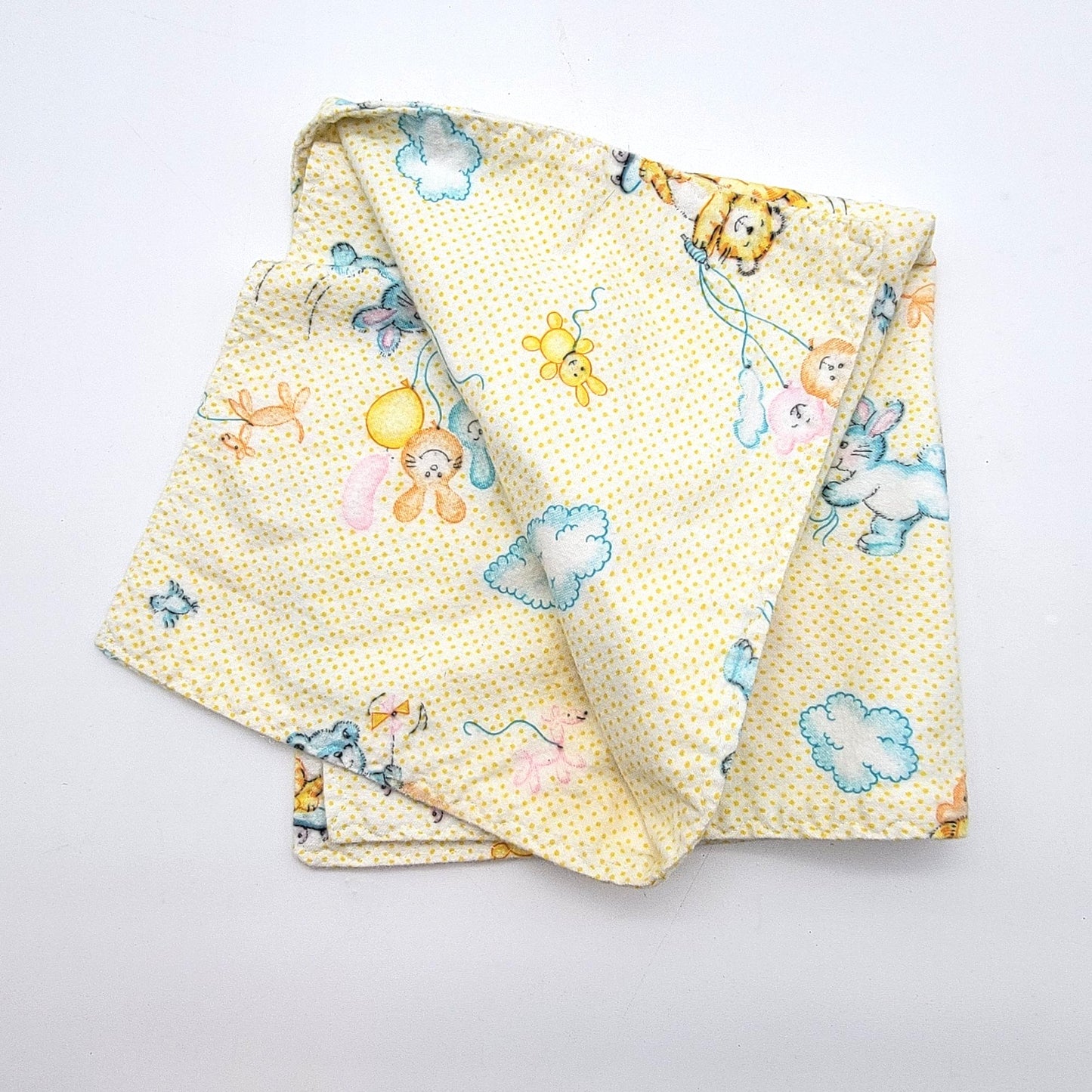 Vintage 1980s Dundee Mills Baby Receiving Blanket Cartoon Animals Yellow Polka Dot