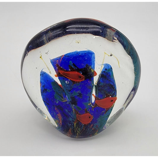 Vintage Glass Aquarium Paperweight Red Fish