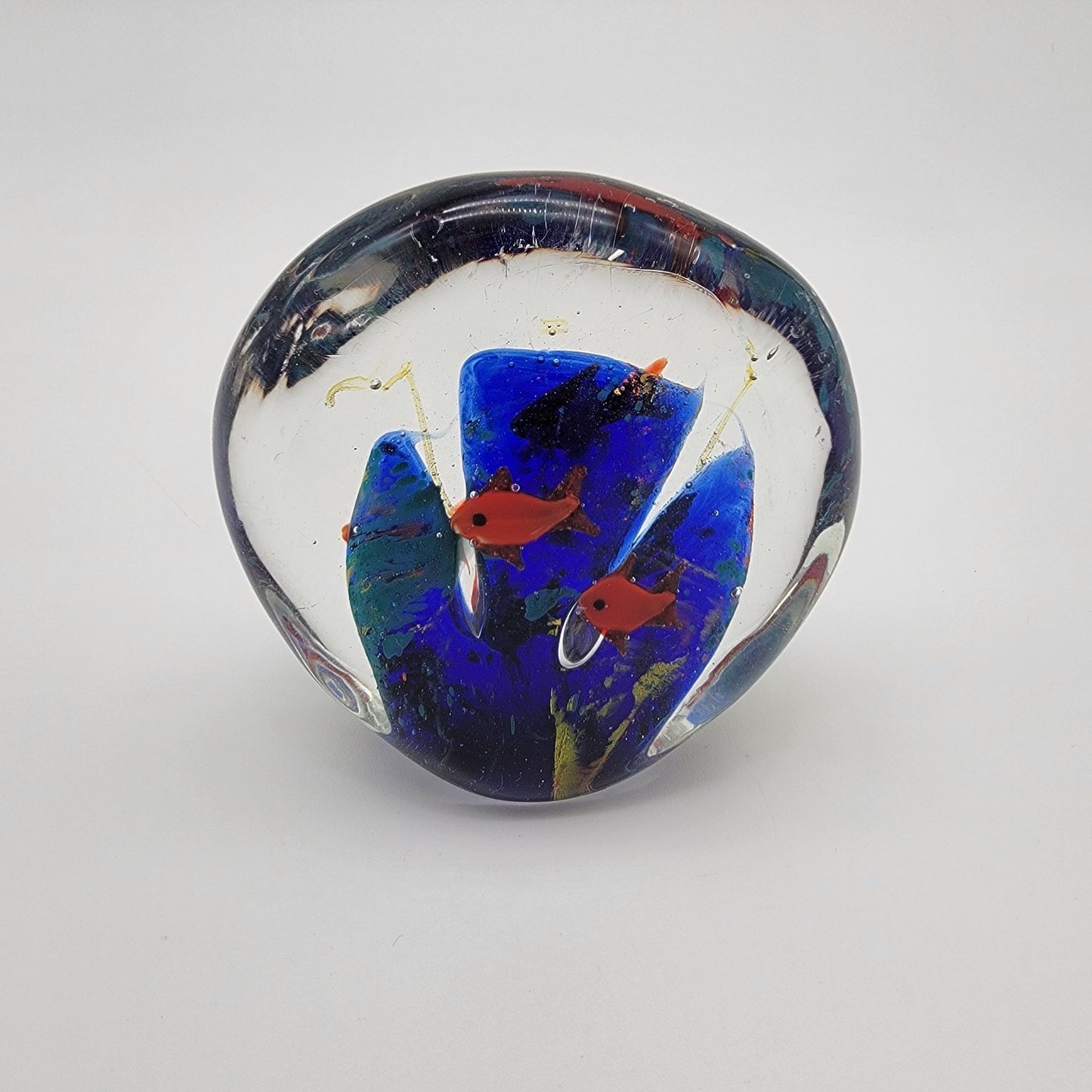 Vintage Glass Aquarium Paperweight Red Fish