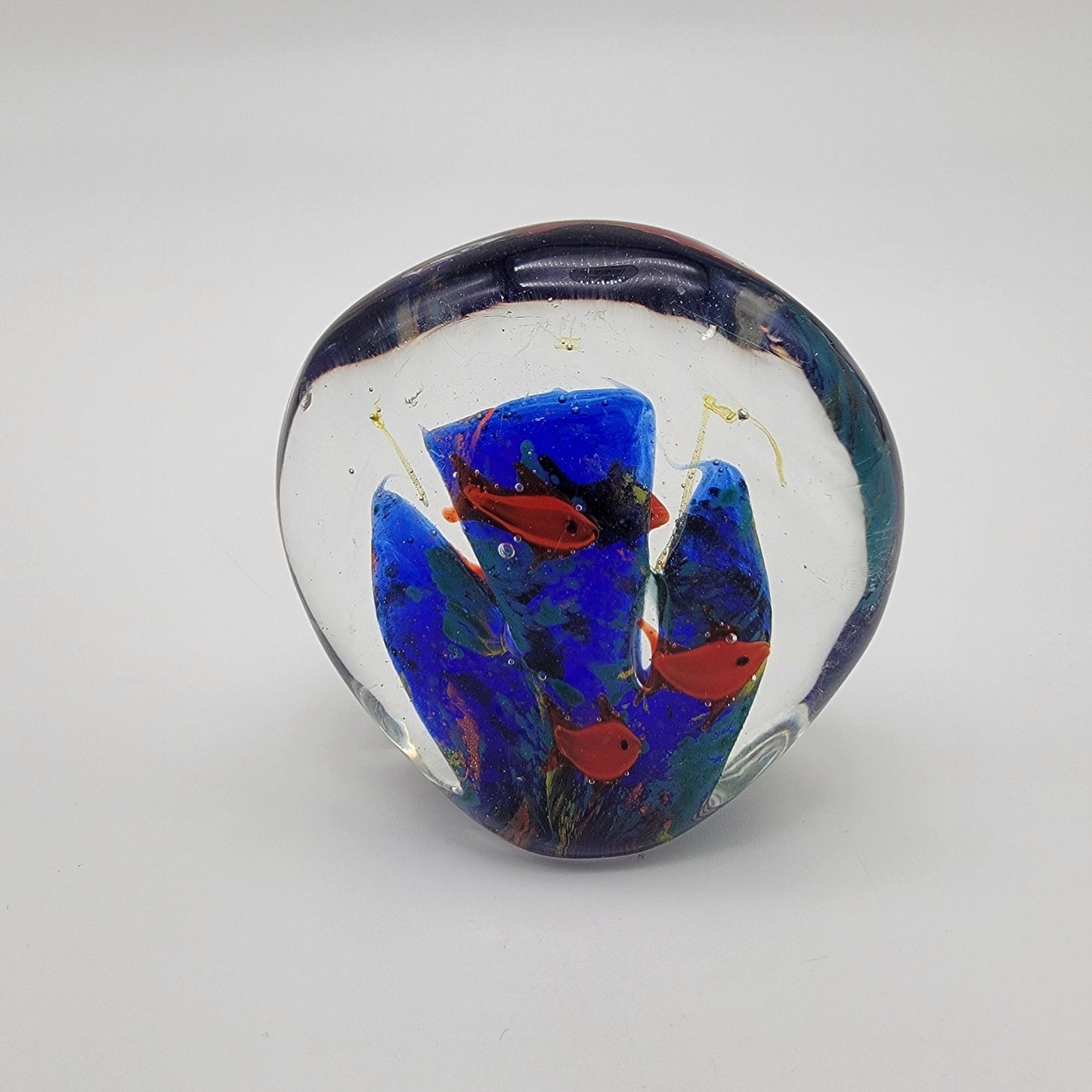 Vintage Glass Aquarium Paperweight Red Fish
