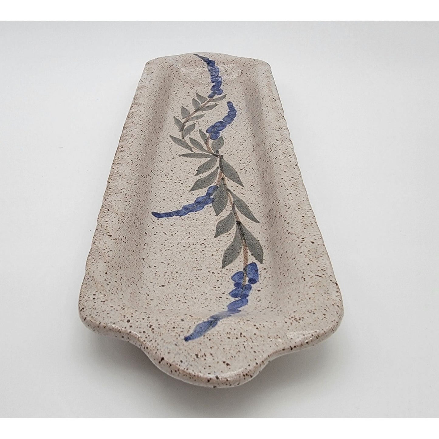 Landfair Granite Lake Studio Art Pottery Serving Dish Blue Lupine Flower Design