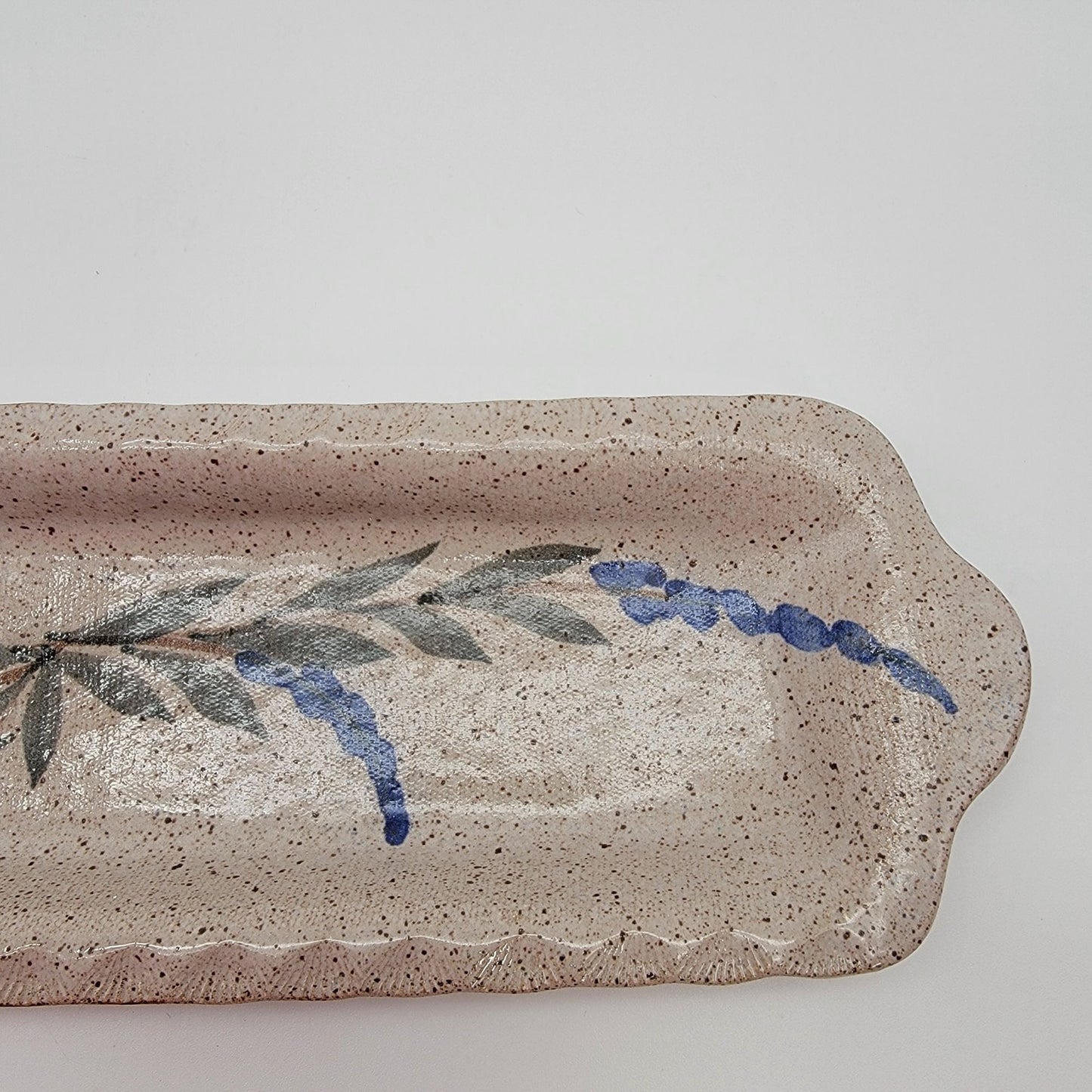 Landfair Granite Lake Studio Art Pottery Serving Dish Blue Lupine Flower Design