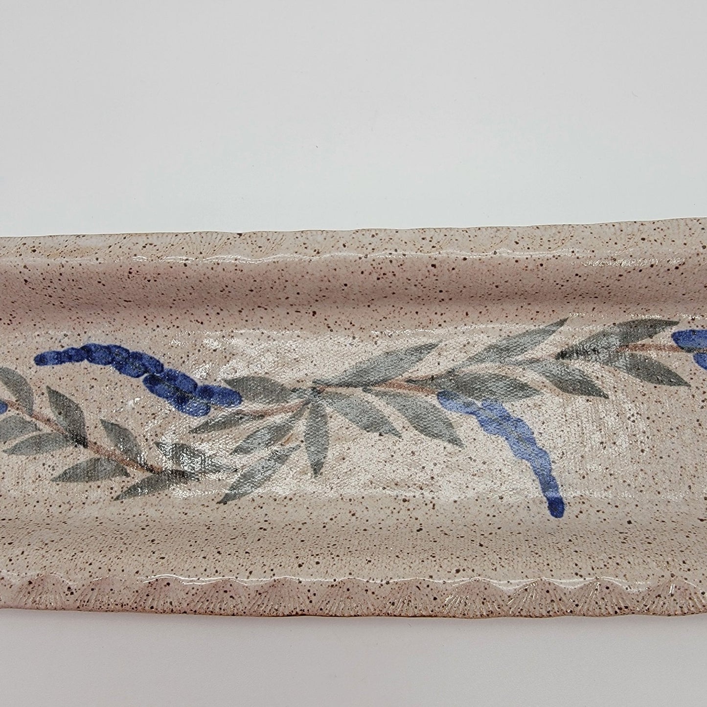 Landfair Granite Lake Studio Art Pottery Serving Dish Blue Lupine Flower Design