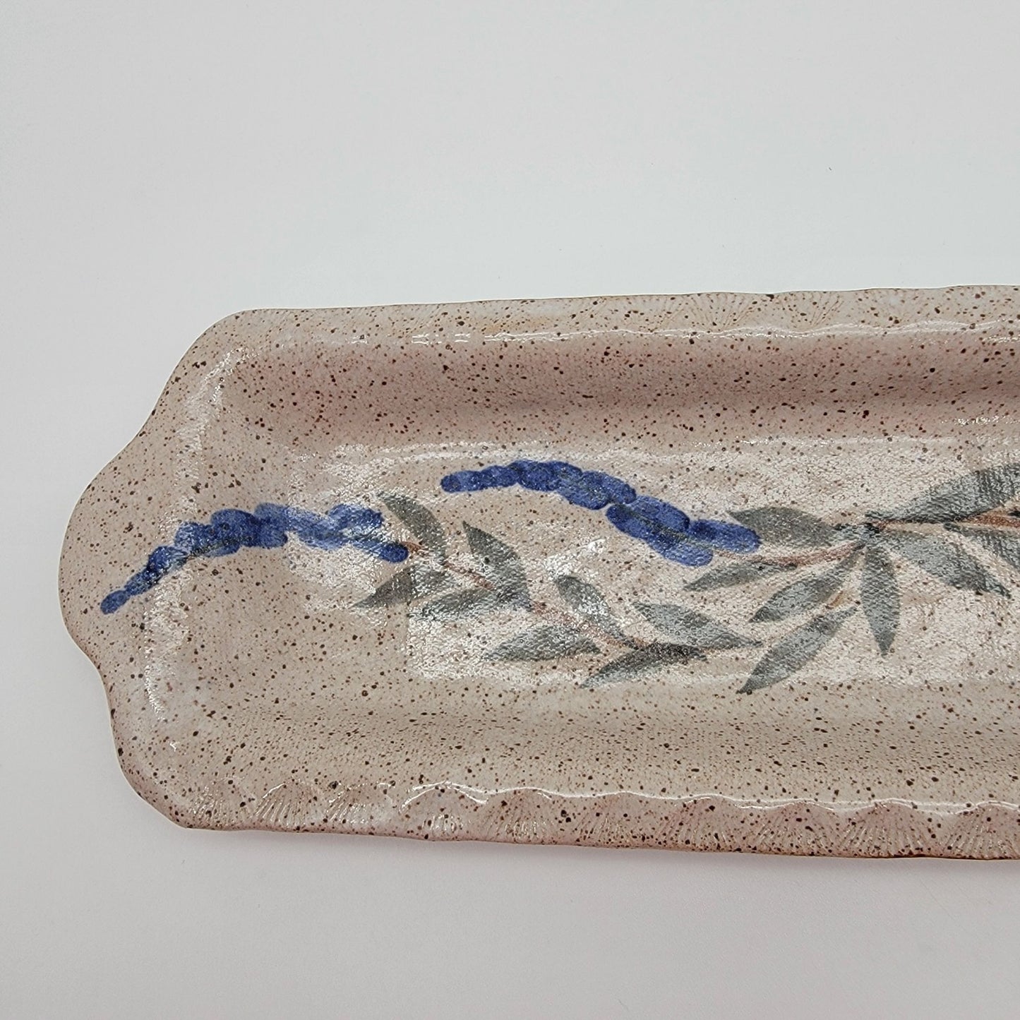 Landfair Granite Lake Studio Art Pottery Serving Dish Blue Lupine Flower Design