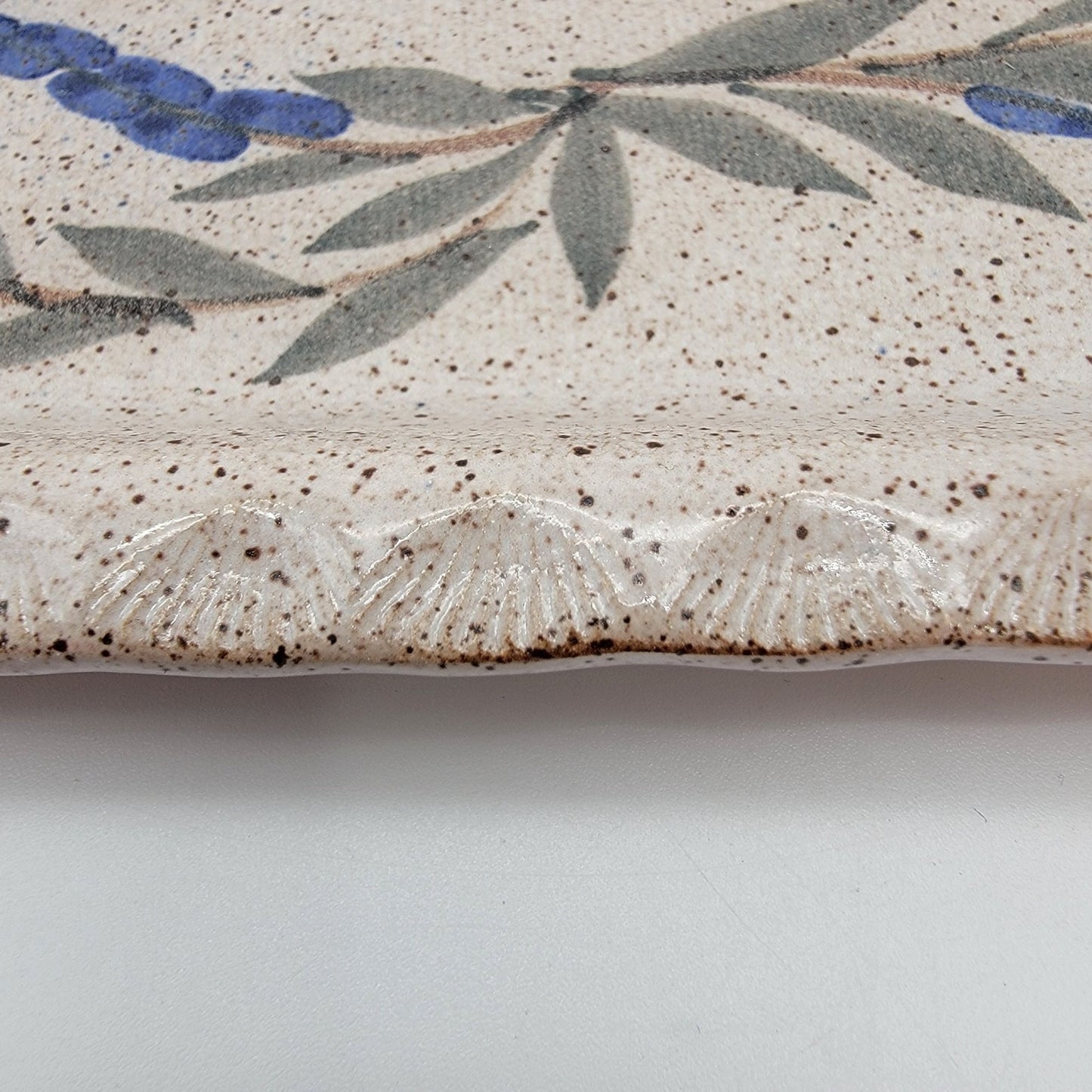 Landfair Granite Lake Studio Art Pottery Serving Dish Blue Lupine Flower Design