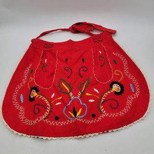 Vintage 1960s Red Portugal Madeira Embroidered Apron