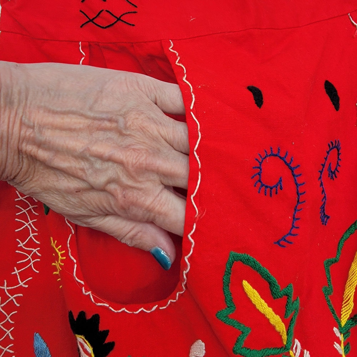 Vintage 1960s Red Portugal Madeira Embroidered Apron