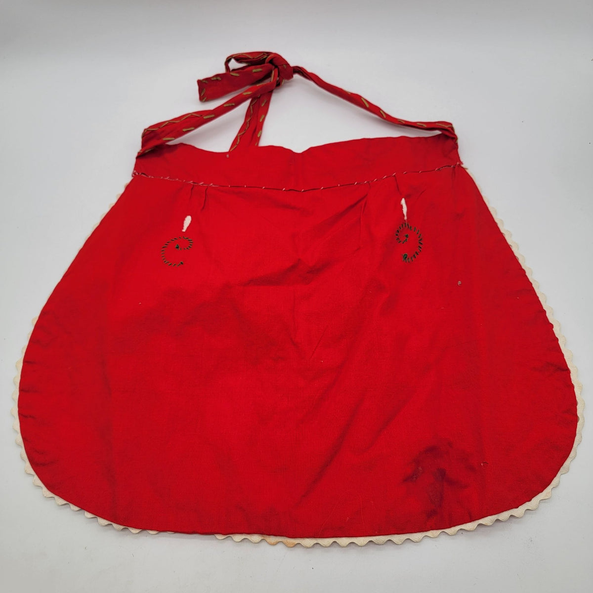 Vintage 1960s Red Portugal Madeira Embroidered Apron