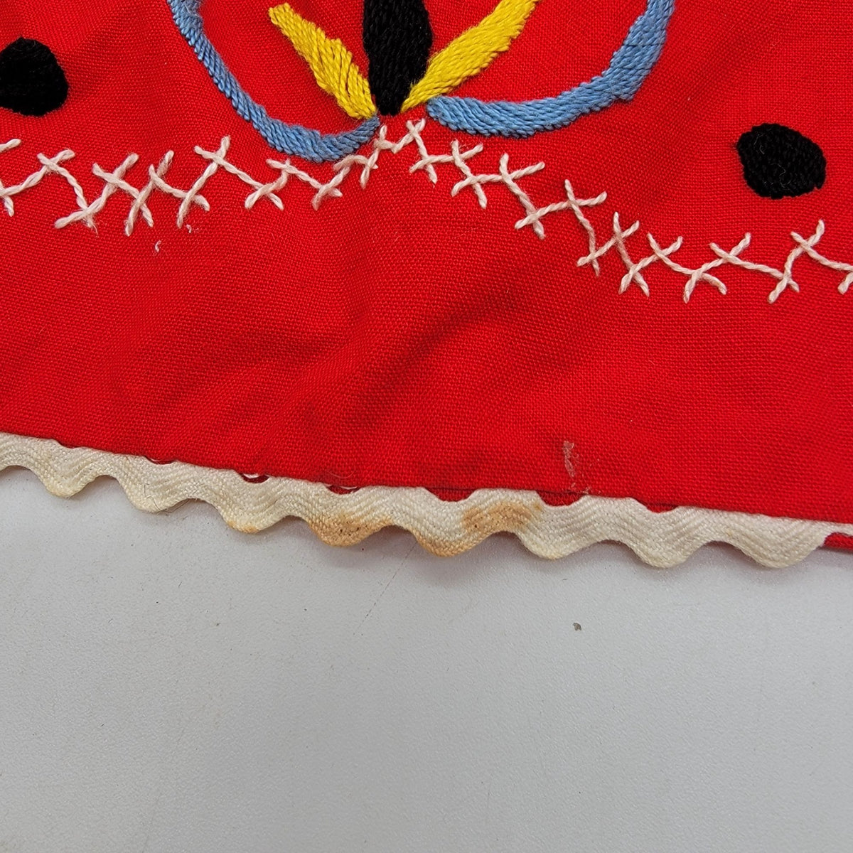 Vintage 1960s Red Portugal Madeira Embroidered Apron