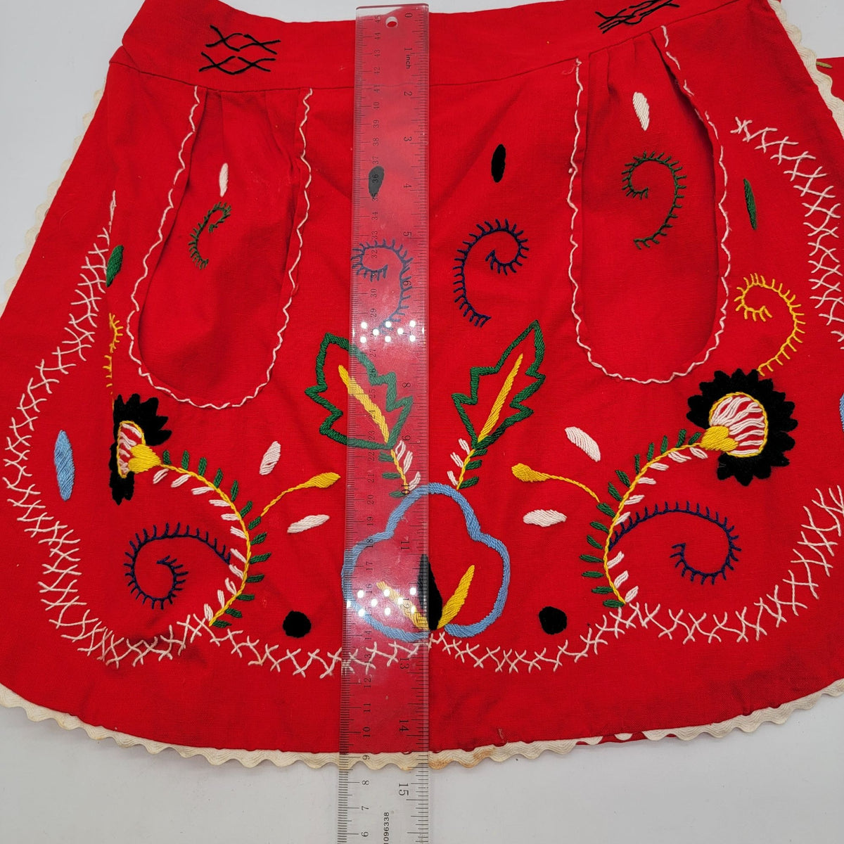 Vintage 1960s Red Portugal Madeira Embroidered Apron