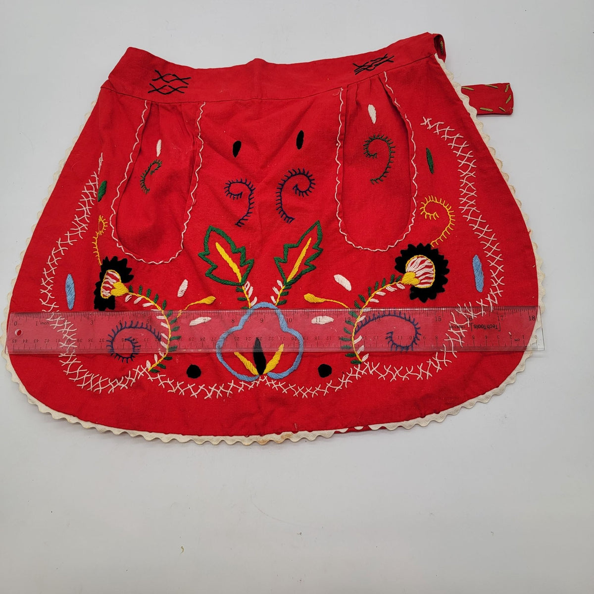 Vintage 1960s Red Portugal Madeira Embroidered Apron
