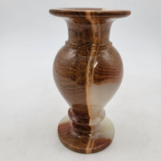 Handcrafted Onyx Decorative Vase Brown White
