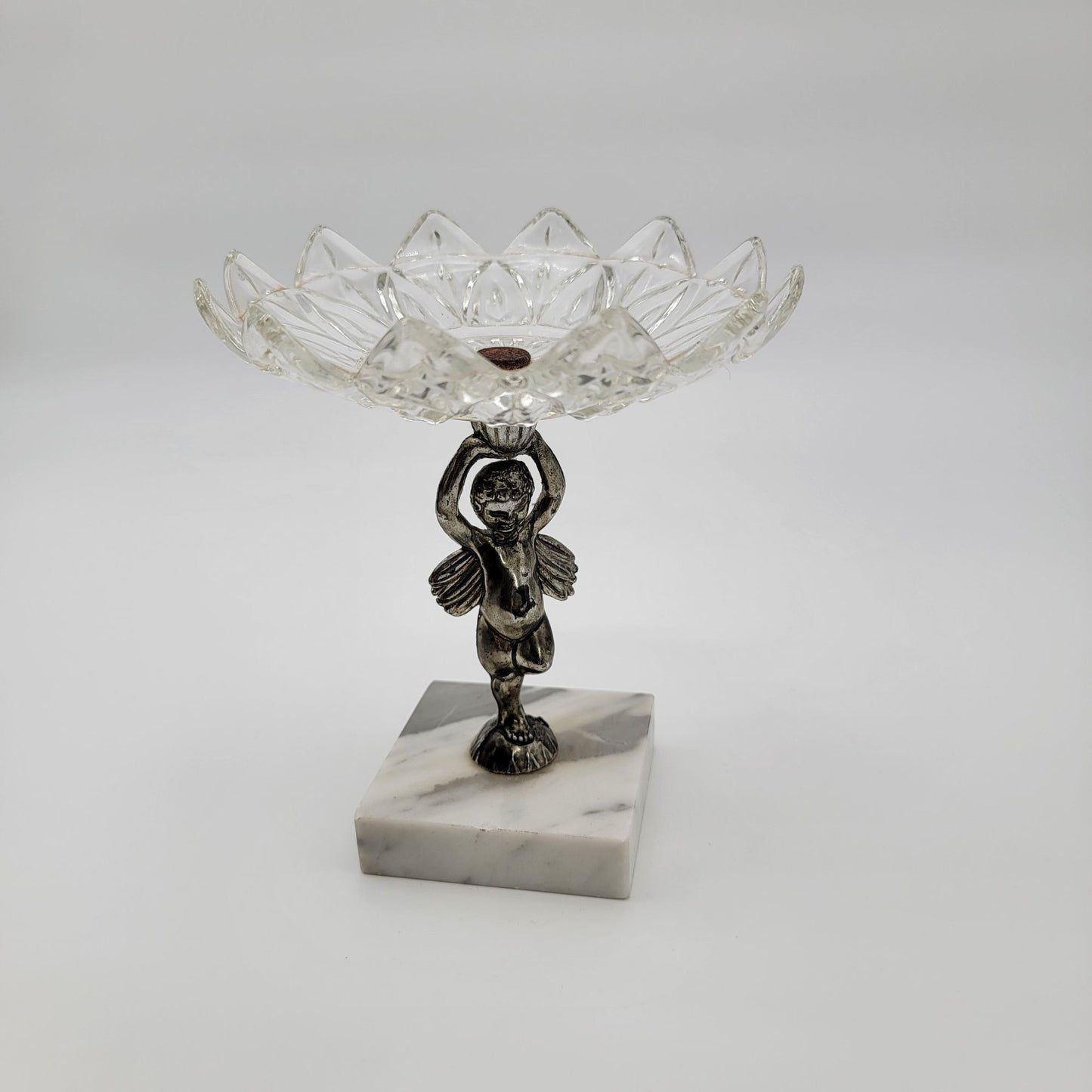 1960s Hollywood Regency Florentine Fairy Candy Dish Crystal & Marble