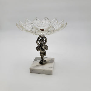 1960s Hollywood Regency Florentine Fairy Candy Dish Crystal & Marble