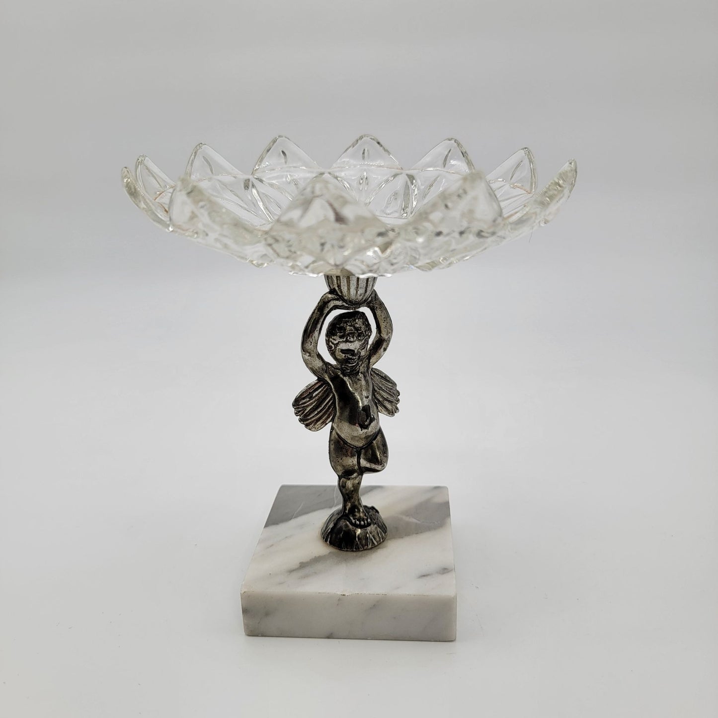 1960s Hollywood Regency Florentine Fairy Candy Dish Crystal & Marble