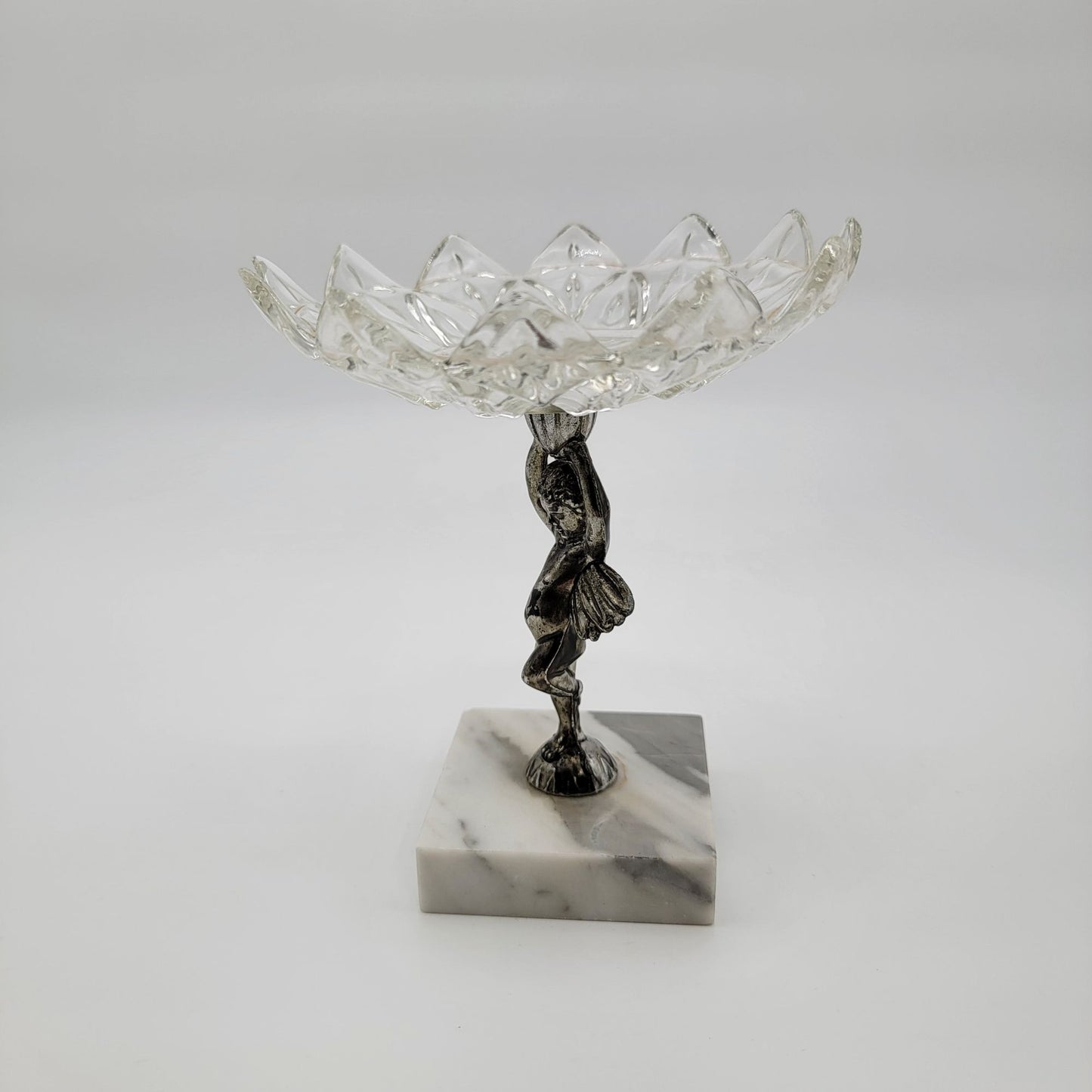 1960s Hollywood Regency Florentine Fairy Candy Dish Crystal & Marble