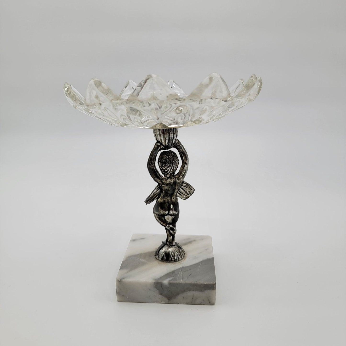1960s Hollywood Regency Florentine Fairy Candy Dish Crystal & Marble