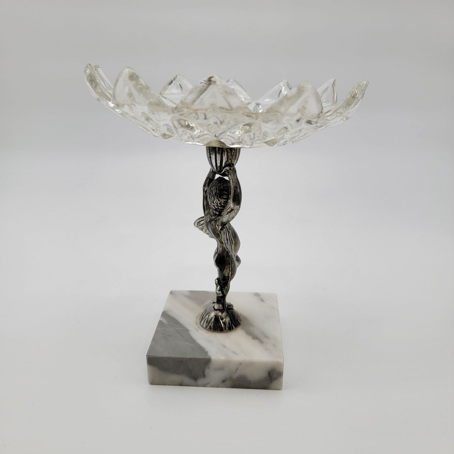 1960s Hollywood Regency Florentine Fairy Candy Dish Crystal & Marble