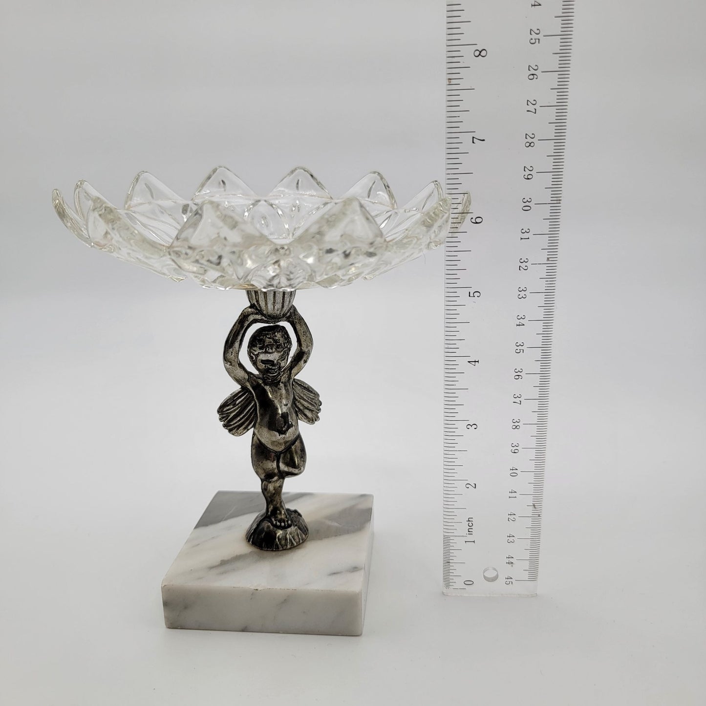 1960s Hollywood Regency Florentine Fairy Candy Dish Crystal & Marble