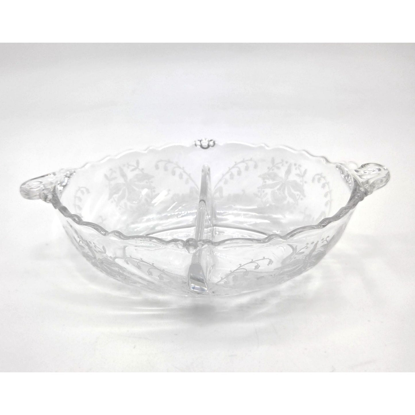 Vintage Heisey Orchid Elegant Glass Divided Dish With Handles