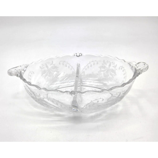 Vintage Heisey Orchid Elegant Glass Divided Dish With Handles