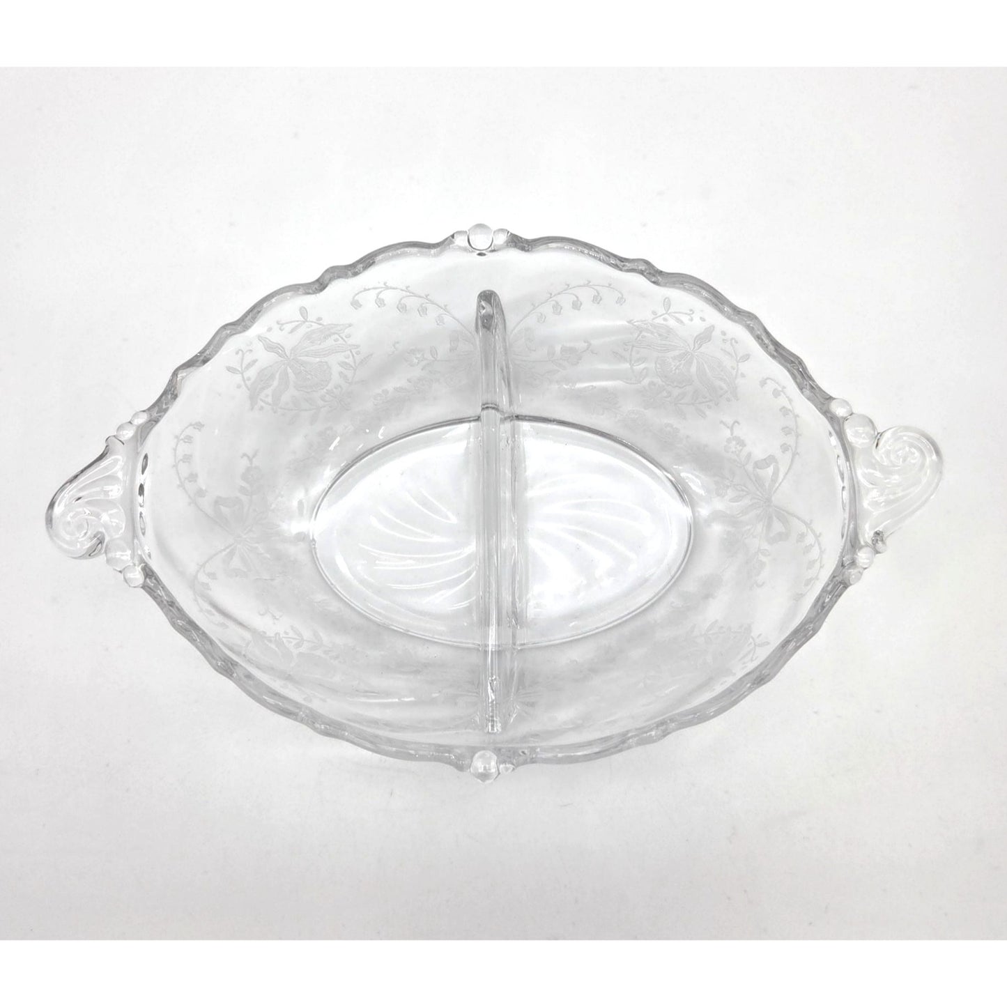 Vintage Heisey Orchid Elegant Glass Divided Dish With Handles